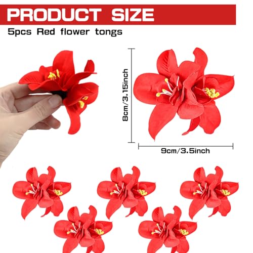 Hawaiian Artificial Flower Hair Clip, Bohemian Flower Hairpin for Seaside Holiday - Plumeria Hairpin Headdress Bobby Pins Headwear for Woman Girl Lady Kids - color: 5 red