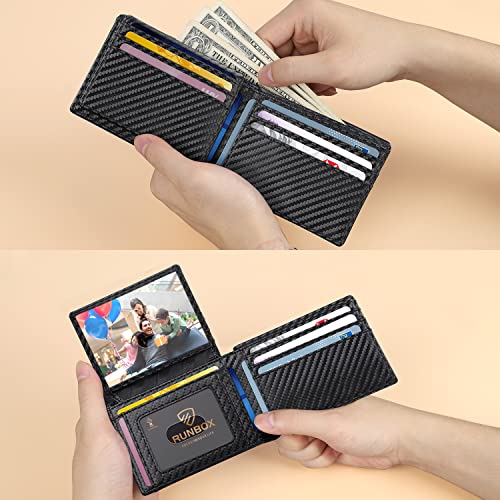 RUNBOX Wallet for Men -Slim Rfid Leather Mens Bifold Novelty Wallets 2 ID Window With Gift Box Men's Accessories | Slim - color: Carbon black