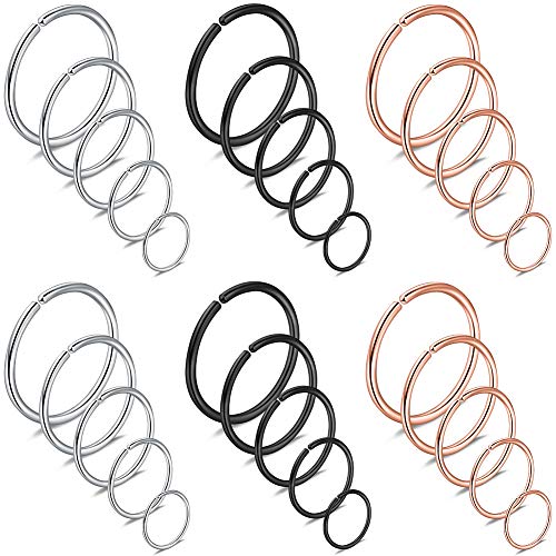 Ruifan 6-30PCS Non Pierced Stainless Steel Clip on Closure Round Ring Fake Nose Lip Helix Cartilage Tragus Ear Hoop Earrings Jewelry 20G - color: 30PCS - Mix Color 2#