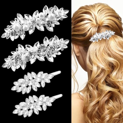 REDANHA 4 Count Rhinestone Bridal Hair Clip, Hair Clips, Rhinestone Jewelry Barrette Vintage Hair Accessories Pearl Hair Clips for Women Wedding