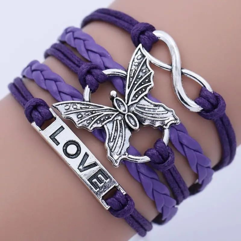 Angyape Butterfly Bracelet,Infinity Knot Love Adjustable Leather Bracelets Vintage Wrap Bohemian Multilayered Braided Bangles Wristband Wrist Bracelet Jewelry Gifts for Women/Men