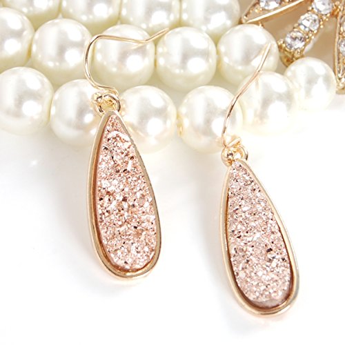 Teardrop Dangle Earrings for Women with Simulated Druzy Stones, in Gold or Rose Gold Tone - color: Gold - Gold Stone