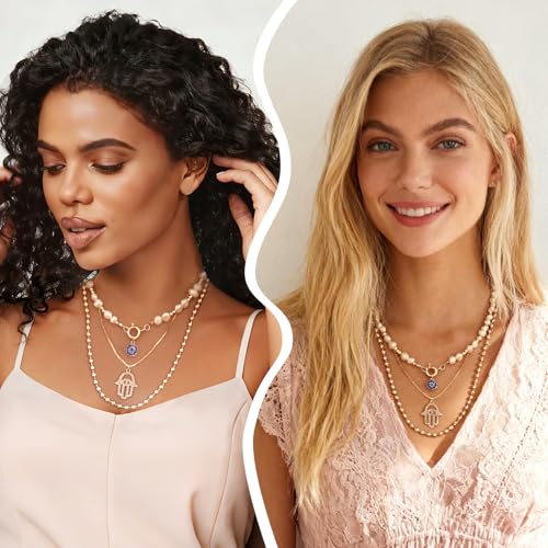 Gold Necklace Stack, Gold Plated and Silver Chunky Layered Necklaces for Women Exquisite Vintage Stackable Coins Medal Star Diamond Pearl Pendant Women's Jewelry (Gold/Silver) - color: Gold