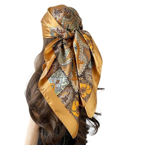 Large Square Head Satin Scarf Silk Feeling Hair Scarf 35"Head Scarves Bandana for Women Headscarfs for Women's Hair - color: C1-camel
