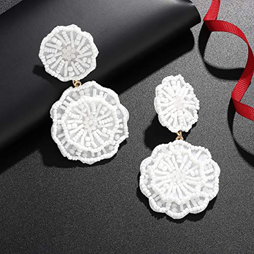 Statement Beaded Drop Earrings for Women Layered Bead Dangle Earrings - color: White