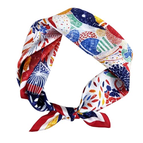 Women's Small 21 inch 100% Silk Scarf Bandana for Head Neck Hair | 100% Mulberry Silk Lightweight Designs Gift-Ready Packaging For Hair Fashion 21"x21" Printed - color: 304multicolor
