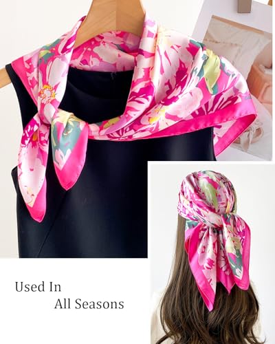 Satin Bandana Headscarf for Women Silky Hair Scarves for Fashion Lightweight - color: 24-bright Rose Red