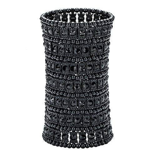 Szxc Womens Ballroom Rhinestone Stretch Cuff Bracelets Fit Wrist Circumference from 6.5" to 7.8" - Lead & Nickle Free - color: Black Metal Black