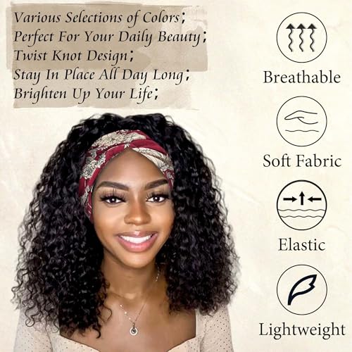 4 Pack Wide Headbands for Women Cute Boho Headband Floral Knotted Turban Head Bands Soft Hair Wraps African Head Scarf Fashion Turban Hairband Large Scarf Headband For Women’s Hair Accessories - color: Style 120