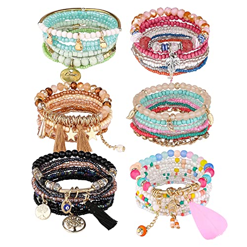 6 sets Bohemian Multilayer tassels bracelet Handmade Wrap Bracelets Bangle Jewelry Bracelets for Women - color: 6PCS-B