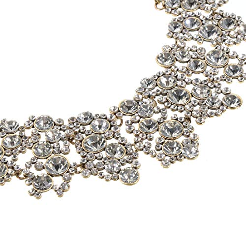 Jerollin Crystal Rhinestone/Pearl Statement Chain Necklace, Vintage Choker Bib Pendant Necklace Bohemian Bling Tassel Collar Statement Necklace for Evening Party - color: Silver Crystal