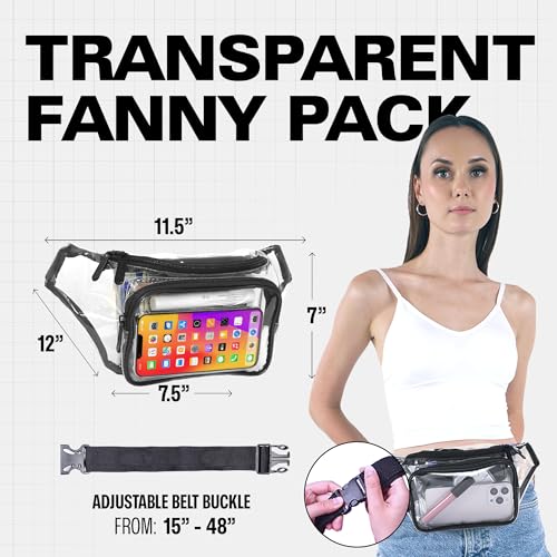 Clear Fanny Pack Belt Bag – Stadium Approved Waist Pack for Men & Women, Crossbody Bum Bag for Travel, Hiking, Running - color: Clear