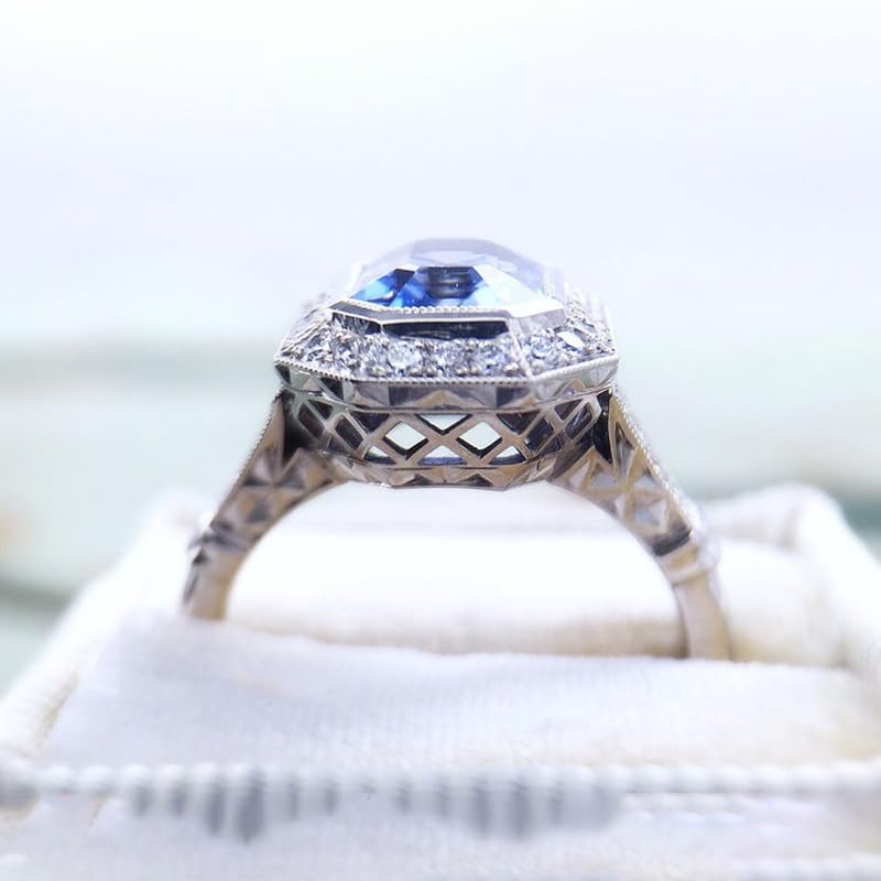 Mnyixsi 925 Sterling Silver Blue Created Sapphire and Moissanite Wedding Engagement Ring Band Bridal Ring Blue CZ Statement Ring Cubic Zirconia Cocktail Ring for Women Size 7 - size: Size 7