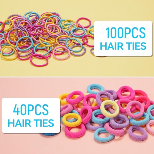 TsMADDTs Elastic Hair Ties, Colorful Hair Accessories for Baby Toddlers Kids Girls, 26 Colors Small Rubber Bands Set with Ties and Clips, Styling Tools - color: 26 Colors