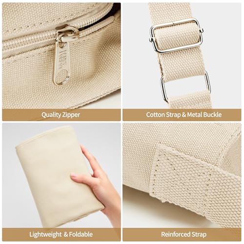 KALIDI Canvas Tote Bag Large Hobo Crossbody Shoulder Handbag Zipper Messenger Bag for Women or Men Casual College Work - color: Beige