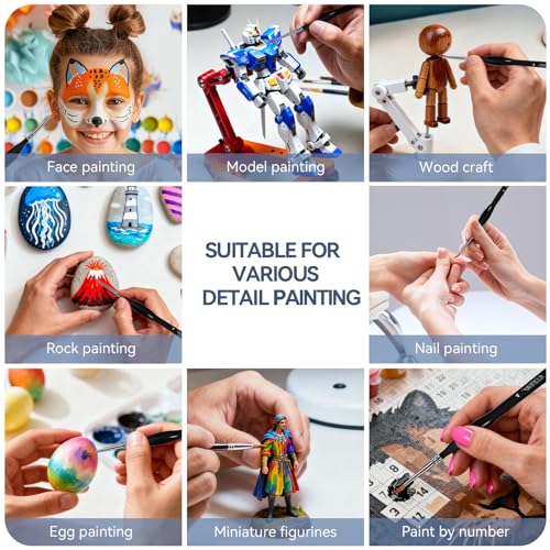 10Pcs Detailing Paint Brushes, Miniature Painting Brushes for Acrylic, Oil, Watercolor, Art Painting Brushes with Triangular Handles for Model, Nail, Figurine, Face, Paint by Numbers Kit for Adults