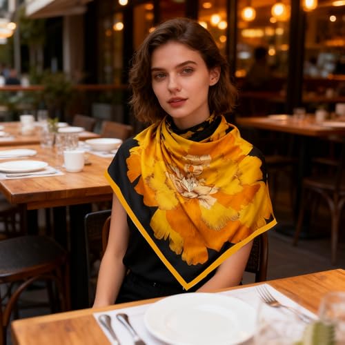 K-Elewon Large Square Scarf 43" Silk Scarf Fashion Scarves Silk Feeling Hair Wrapping Scarfs Night Sleeping Headscarf - color: Vb07