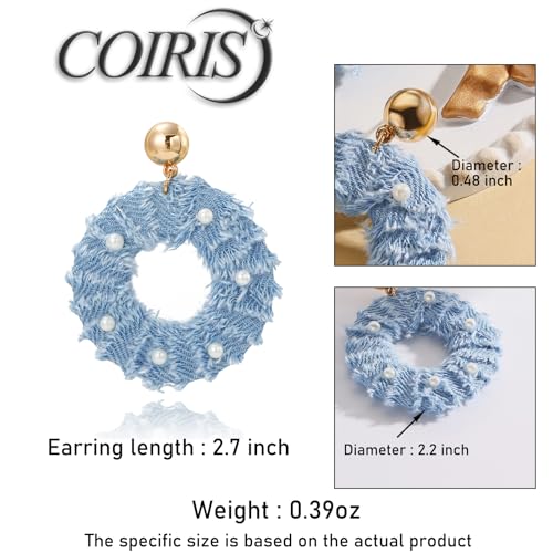 Coiris Bohemian Statement Dangle Earrings for Women Denim Leather Shells Pearl Polygonal Leaf Circle Drop Earrings for Women - style: Denim Pearl