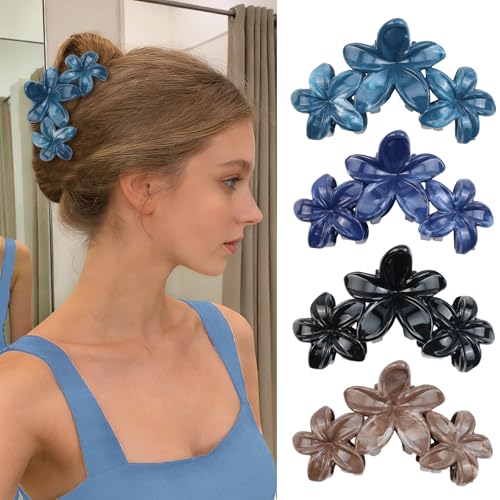4Pcs Cute Hawaiian Flower Claw Hair Clips for Women Black Blue Large Claw Clips for Thick Thin Hair Strong Hold Beach Hair Accessories for Women and Girls - color: 08-Colorful