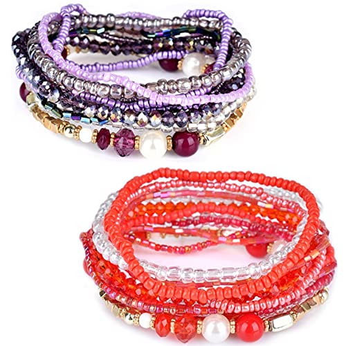Fuqimanman2020 Bohemian Crystal Beaded Stackable Bracelets Handmade Colorful Crystal Pearl Seed Beads Bracelets for Women Jewelry - color: I