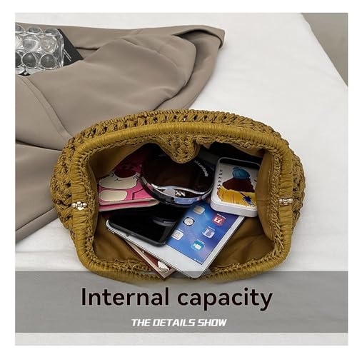 Women's handmade woven handbag beach vacation handbag straw crossbody bag - color: Ginger Yellow
