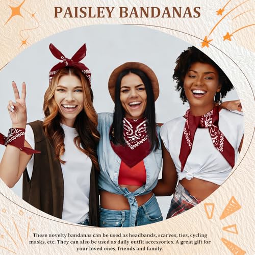50 Pcs Bandanas Bulk Large Bandana Headband Paisley Cowboy Bandana Scarf Handkerchief for Women Men - color: Burgundy