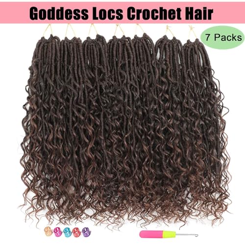 Goddess Locs Crochet Hair 7 Packs Bohemian Faux Locs Pre-Looped Braids, Boho Goddess Soft Locs Crochet Hair with Curly Ends Hair Extensions for Women (T30, 18 Inch) - color: T30, size: 18 Inch