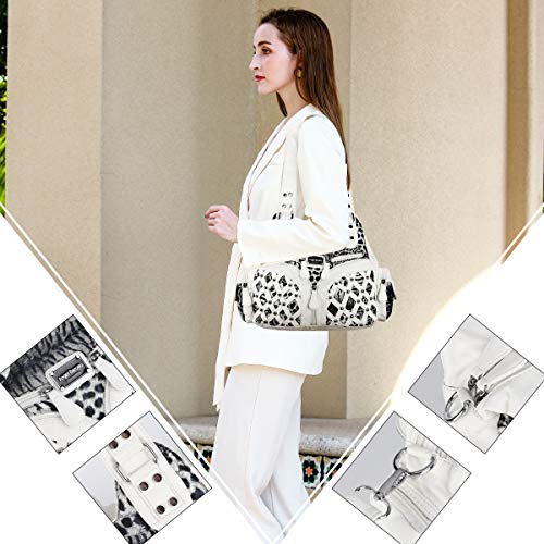 Angel Barcelo Purses for Women Large Shoulder Bag Soft Hobo Bags for Women - color: White Leopard