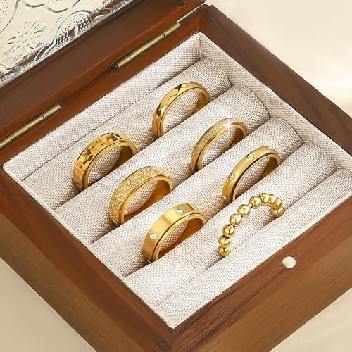 FEYIR 8 Pcs Fidget Rings for Women Anxiety Spinner Stainless Steel CZ Band Ring Spinning Rings Set for Anxiety - color: 9pcs-Gold