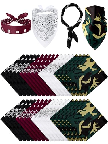Unittype 36 Pieces Paisley Bandana Cowboy Bandanas Sports Novelty Headband Square Scarf Outdoor for Western Party Costume - color: Black,white,wine Red,camouflage, style: Simple Style