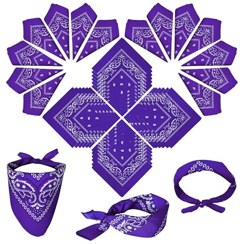 ILHSTY 60 Pcs Women Men Paisley Bandanas Bulk Unisex Bandanas Head Cowboy Scarf Necktie handkerchief Party Supplies - color: Purple