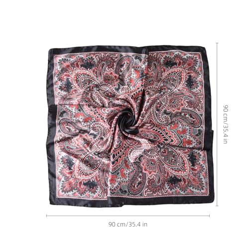 35” Satin Large Square Head Scarves-Like Silk Satin Scarf for Hair Wrapping at Night Bandana Square Scarf for Sleeping - color: Symmetrical Cashew Nuts-black