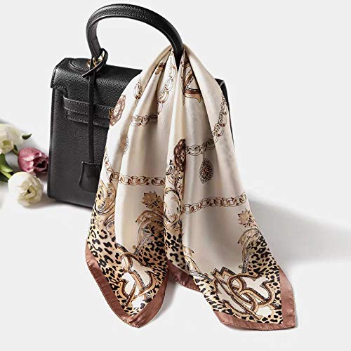 ANDANTINO 100% Mulberry Silk Scarf -21” Square Neckerchief with Gift Packed - color: Beige Leopard