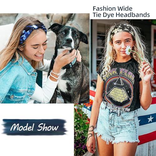 Huachi Tie Dye Headbands for Women Wide Head Wraps Boho Thick Hairbands Large African Sport Yoga Turban Headband Hair Accessories (Pack of 4) - color: Tie Dye 1