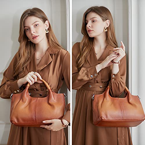 Iswee Genuine Leather Shoulder Bags Purses and Handbags for Women Satchel Designer Cross Body Hobo Medium Size Tote - color: Sorrel