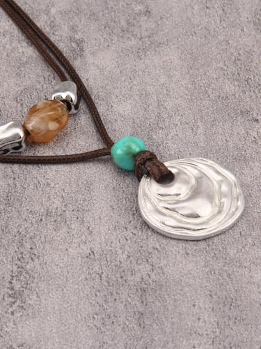 GelConnie Boho Necklaces for Women Cowgirl Necklace Stone Leather Cord Pendant Necklaces With Beads Long vintage Layered Choker Necklace - style: Leather Silver Necklace