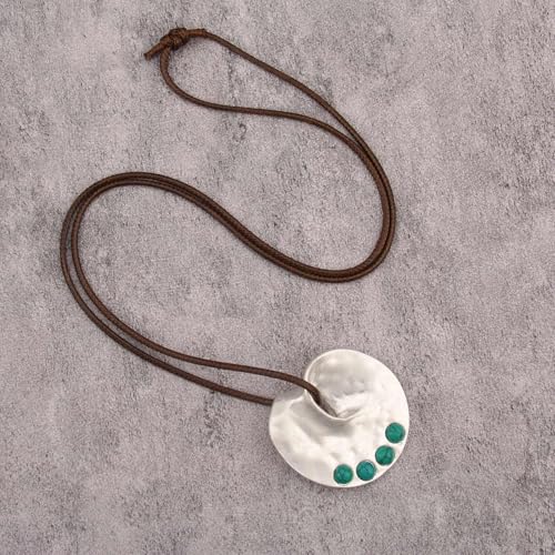 JAOYU Bohemian Necklaces for Women Leather Necklace Wood Pendant Choker Long Brown Necklace Chunky Circle Boho Hippie Jewelry - style: Casual Long Necklace