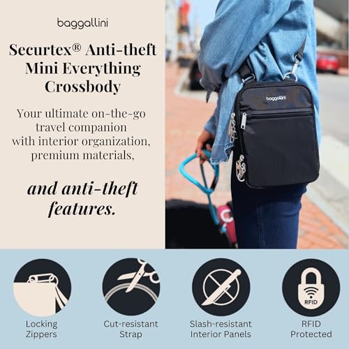 Baggallini Securtex® Anti-theft Mini Everything Crossbody Bag, 6.3"x8.25" Rfid, Locking Zippers & Cut-resistant Strap - color: Black