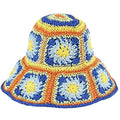 Women Straw Sun Hat Floral Woven Crochet Bucket Hat Y2k Aesthetic Accessories Beach Hat Hand Woven Boho Foldable Cap - color: Blue