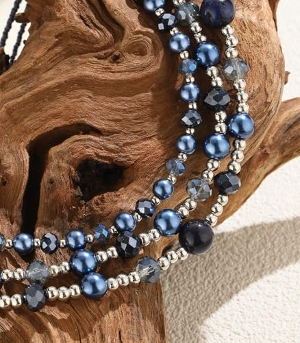 Noessla Beaded Statement Necklaces for Women Layered Chunky Bead Necklace Fashion Costume Jewelry Gifts for Mom - color: Blue