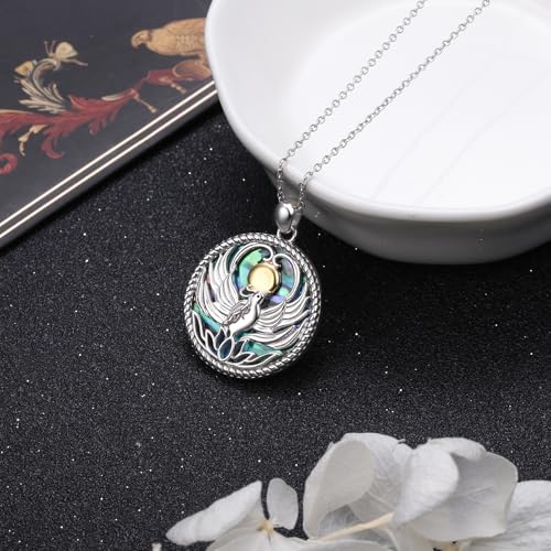 925 Sterling Silver Animal Necklaces Lion/Cat/Phoenix/Bunny/Koalas Necklace Adjustable Chain Animal Lover Pendant Jewelry for Women Men - style: Phoenix- Abalone Shell