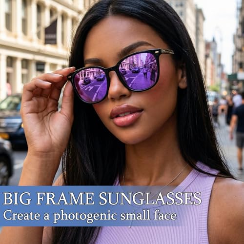 Myiaur Polarized Sunglasses for Women, Trendy Square Shades with UV400 Protection Sun Glasses for Daily (2 Pack) - color: A05 Black+black/ Purple