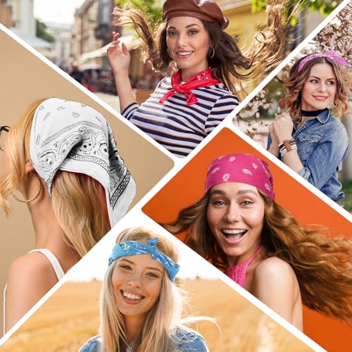 PLULON Bandanas for Men Women 4/12/24/30 Pack, Paisley Pattern Bandana Bulk Headbands Handkerchief Face Mask 100% Polyester - color: Black, Khaki, Coffee, White