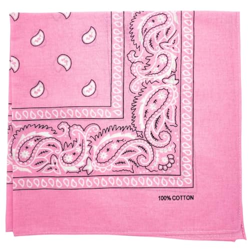MDSTYLE 6 Pack 100% Cotton Bandanas 22” x 22" for Men & Women Paisley Handkerchief Headband Scarf Bandana - color: Pink