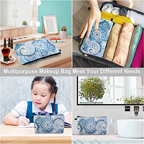 MAGEFY Makeup Bags for Women, Portable Travel Cosmetic Bag with Black Zipper Pouch Waterproof Makeup Pouch Multifunctional Small Bag for Women (1 pack, blue flower 0175) - color: blue flower 0175