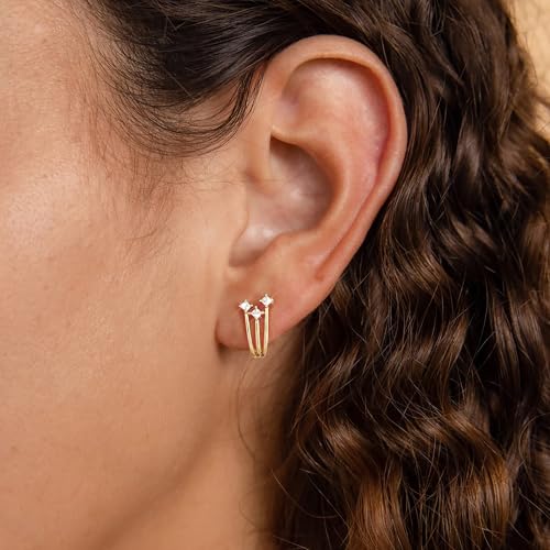 Gold Silver Earrings For Women,14K Gold/Silver Plated Hypoallergenic Stud Earrings For Women Trendy ,Minimalist Simple Unique Gold Silver Diamond Cubic Zirconia Stud Earrings Dainty Cute Jewelry Gifts - style: 3 Diamond Stud-Gold