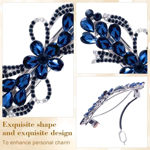 Joez Wonderful Rhinestone Hair Clip Sparkly Crystal Barrettes French Wedding Prom Engagement Pageant First Communion Hair Decorative Accessories for Women Long Hair (Bow Blue, 1 Pcs) - color: Rhinestone Butterfly Blue