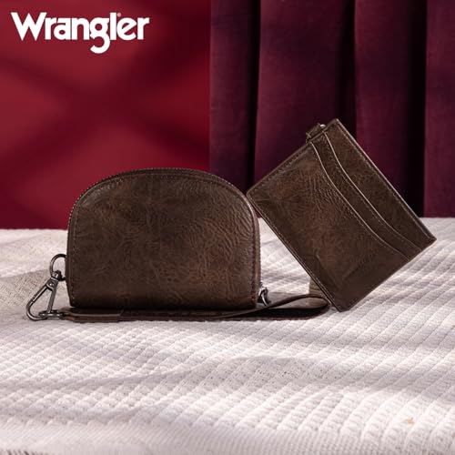 Wrangler KeyChain Wallet Wristlet Wallets for Women Dual Pouch Wristlet with Zipper Womens Credit Card Holder Wallet - color: A-Coffee