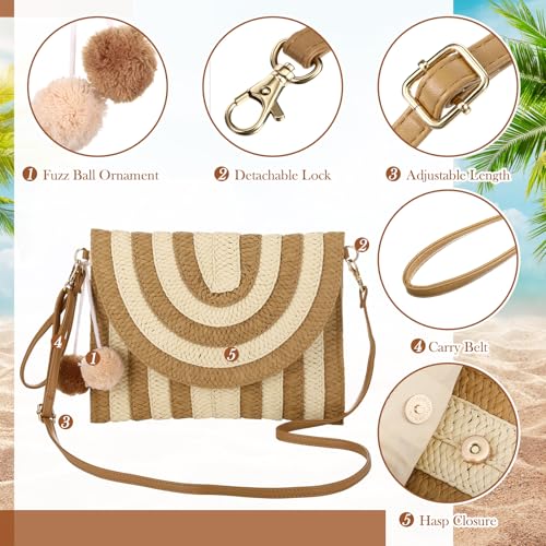 Frienda Straw Purses for Women Straw Clutch Crossbody Bag Summer Beach Shoulder Bag Woven Envelope Wallet Handbags - color: Beige and Khaki