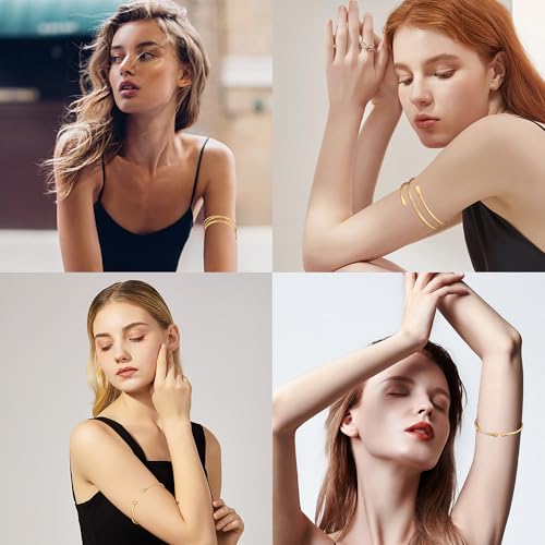 Arm Cuff Bracelet for Women Arm Layered Cuff Bangles Adjustable Coil Swirl Armlet ArmBand Stackable - style: 8 Sets Gold